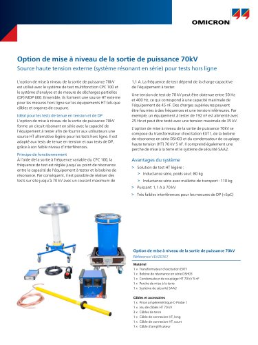 Option de mise à niveau de la sortie de puissance 70kV - Datasheet