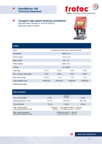 Graveur laser Speedy 100 fiber - Trotec Laser GmbH - Catalogue PDF | Documentation technique ...