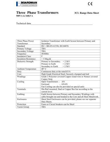 Three Phase Transformers 3CL Range
