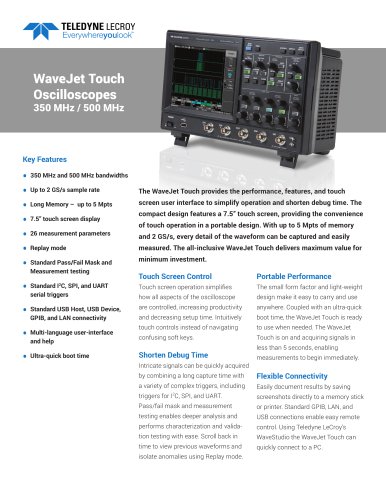 WaveJet Touch Oscilloscopes 350 MHz / 500 MHz