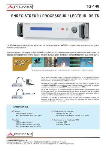 TG-140 Enregistreur / Processeur / Lecteur de TS