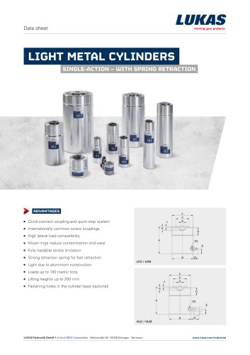 LIGHT METAL CYLINDERS SINGLE-ACTION – WITH SPRING RETRACTION 500 BAR