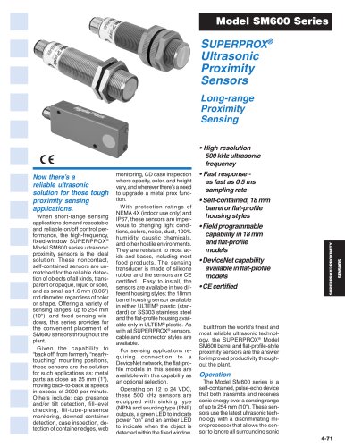 SUPERPROX® Ultrasonic Proximity Sensors Model SM600 Series 