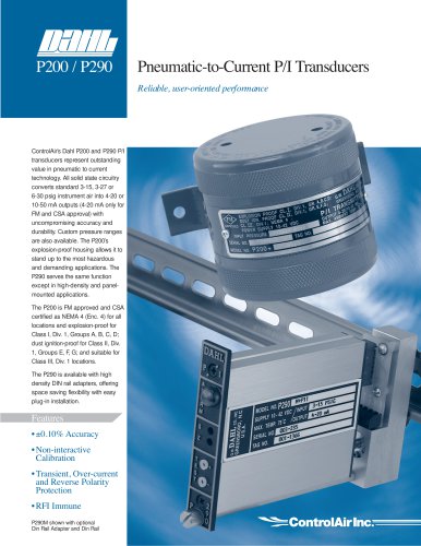 P200 / P290 - Pneumatic-to-Current P/I Transducers