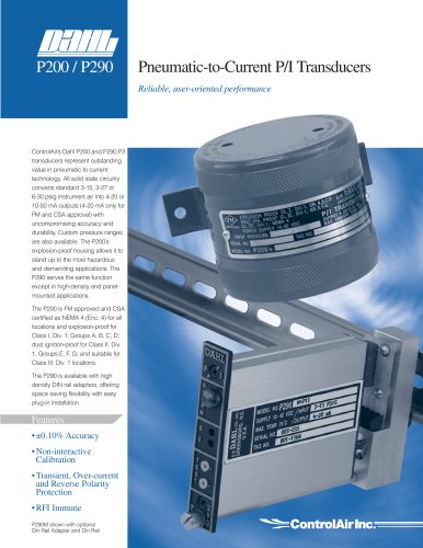 P200 Pneumatic-to-Current P/I Transducers