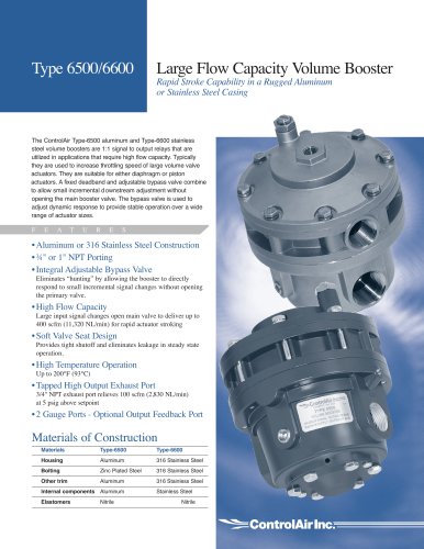 Type 6500/6600 Large Flow Capacity Volume Boosters