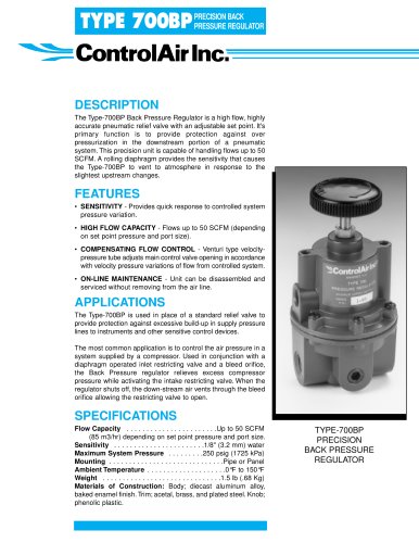 Type 700 Precision Back Pressure Regulator