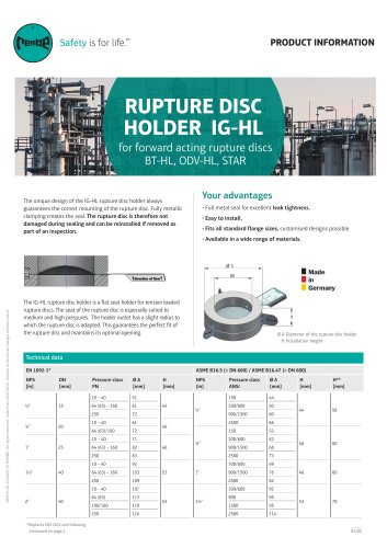 Rupture Disc Holder IG-HL