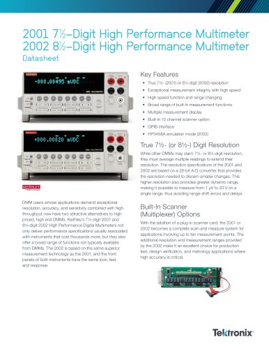 2001 7½-Digit High Performance Multimeter 2002 8½-Digit High Performance Multimeter