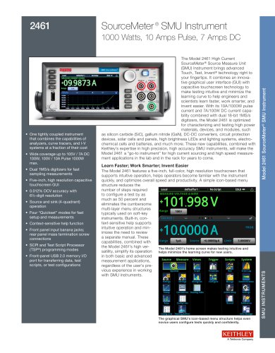 2461, SourceMeter ® SMU Instrument 1000 Watts, 10 Amps Pulse, 7 Amps DC