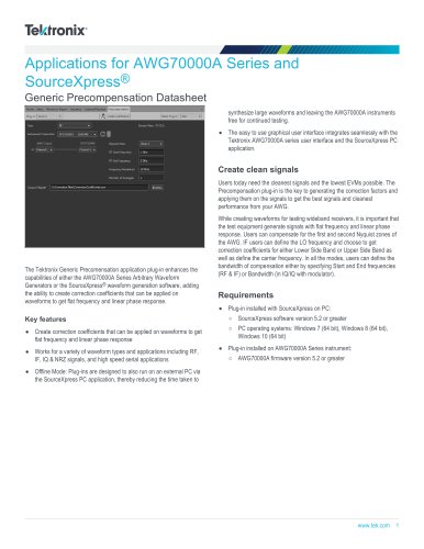 Applications for AWG70000A Series and SourceXpress® Generic Precompensation Datasheet