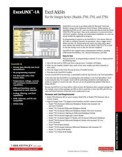 ExceLINX-1A Excel Add-In for Integra Series (Models 2700, 2701, and 2750)