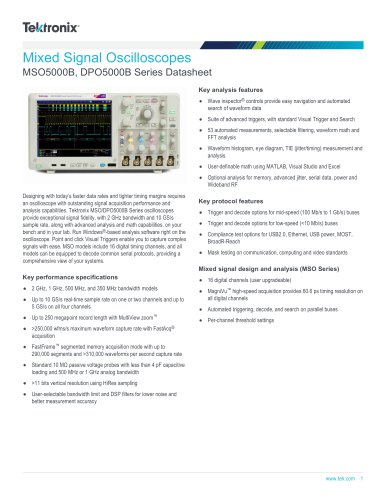 Mixed Signal Oscilloscopes MSO5000B, DPO5000B Series Datasheet