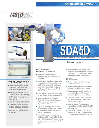 Motoman SDA5D "Slim, Dual-Arm" Robot