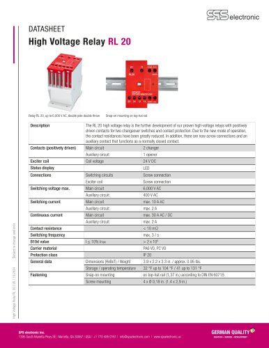 High-voltage relay RL 20  Free sample