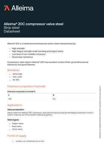 Alleima® 20C compressor valve steel