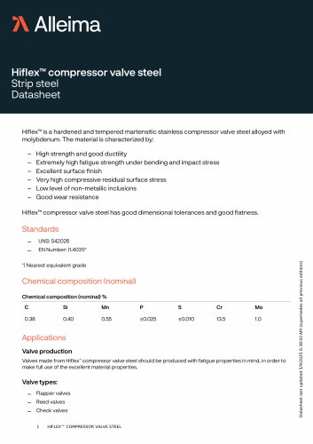 Hiflex™ compressor valve steel