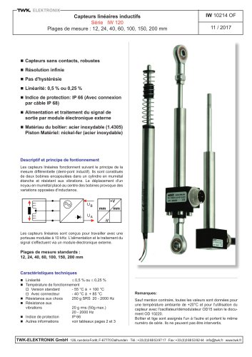 Capteur de déplacement inductif IW120