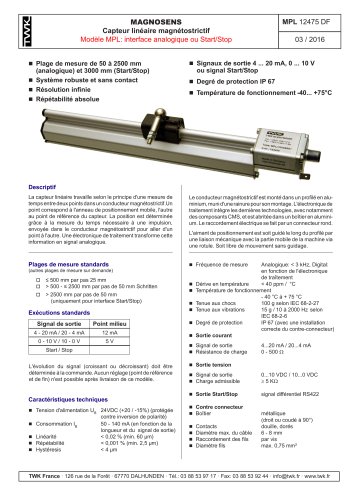 Capteur de déplacement magnétostrictif MPL