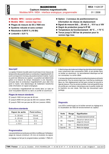 Capteur de déplacement magnétostrictif MSA