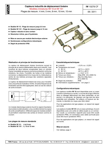 Capteurs inductifs de déplacement linéaire IW101