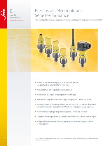 E.1 Pressostats électroniques hex. 24 "Performance"