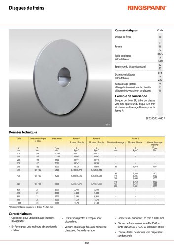 Fiche technique disques de freins
