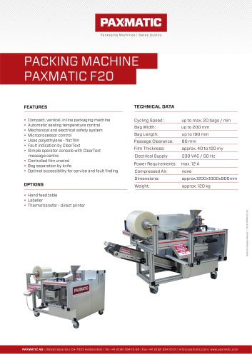 PACKING MACHINE PAXMATIC F20