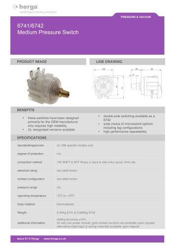 6741/6742 Medium Pressure Switch