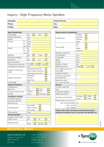 Inquiry SycoTec motor spindles