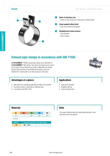 Exhaust pipe clamps in accordance with DIN 71555