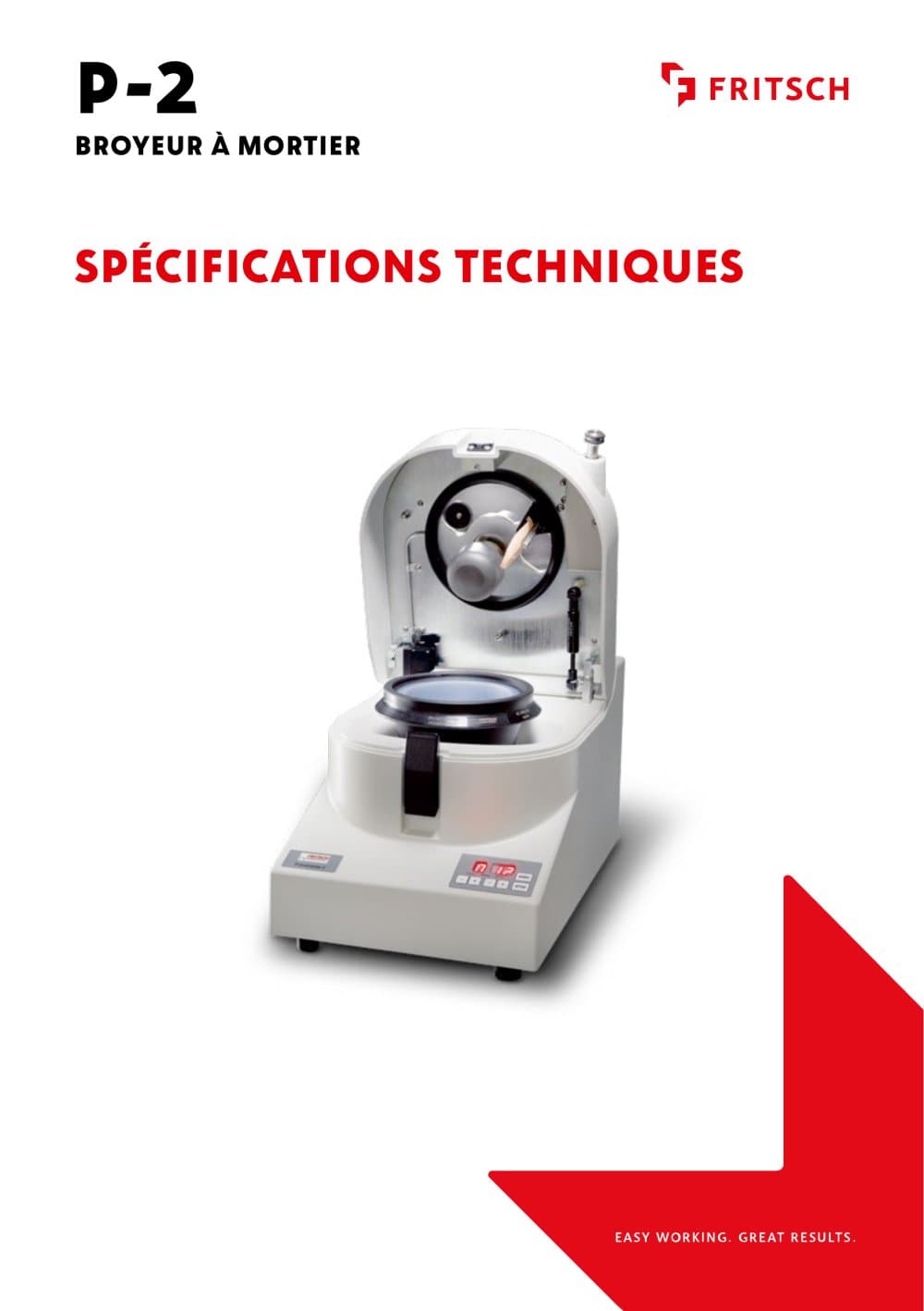 Sp&eacute;cifications techniques P-2 - Fritsch GmbH - Milling and Sizing