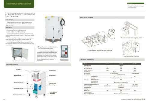 VILLO/VJ simple compact dust collector/HEPA filter cartridge/applied to support lithium battery slitting machine