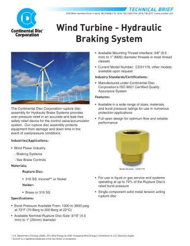 Wind Turbine Rupture Disc Assembly