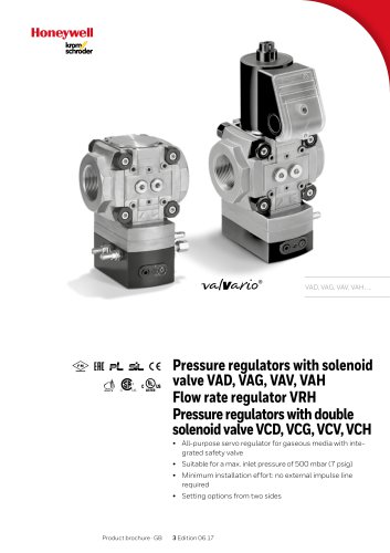 Pressure regulators with solenoid valve VAD, VAG, VAV, VAH