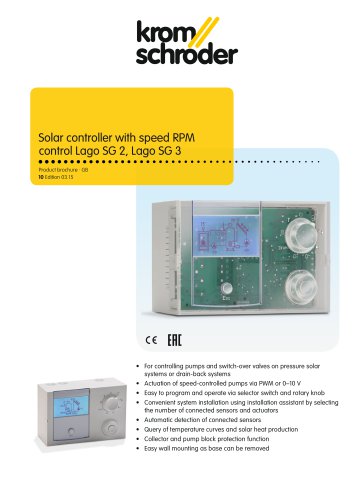 Solar controller with speed RPM control Lago SG 2, Lago SG 3