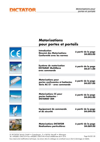 DICTATOR Motorisations pour portes