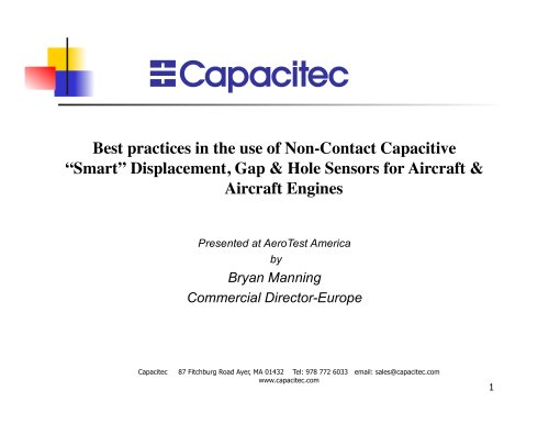 Best practices in the use of Non-Contact Capacitive “Smart” Displacement, Gap & Hole Sensors for Aircraft & Aircraft Engines