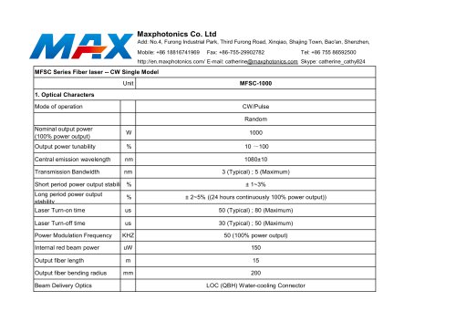 MFSC-1000W Fiber Laser Source