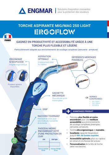 Fiche technique Torche aspirante MIG/MAG 250 Light ERGOFLOW
