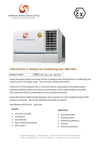 ATEX 3G Zone 2, Window Air Conditioning Unit: 230V 50Hz