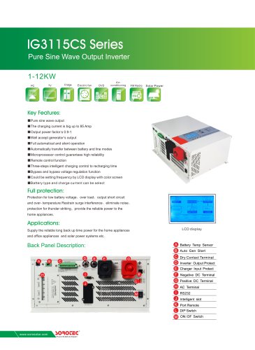 Low frequency pure sine wave solar inverter IG3115CS 1-10W