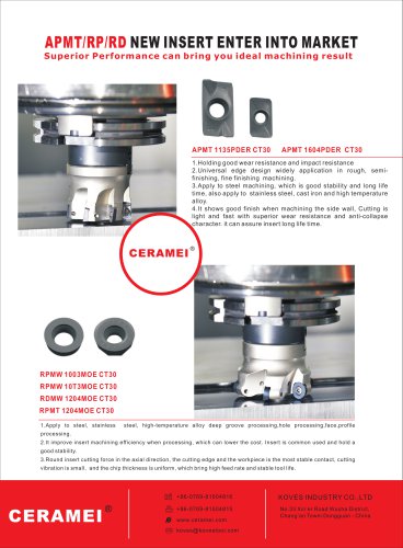 CT30 SERIES MILLING INSERTS FOR STEEL AND STAINLESS STEEL