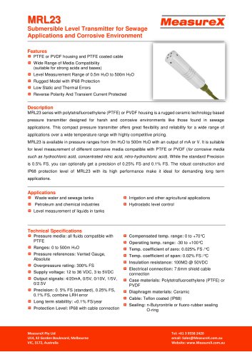 MRL23-Submersible Level Transmitter for Sewage applications