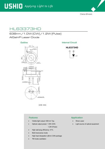 HL63373HD 638nm /1.0W (CW) /1.2W (Pulse) AlGaInP Laser Diode