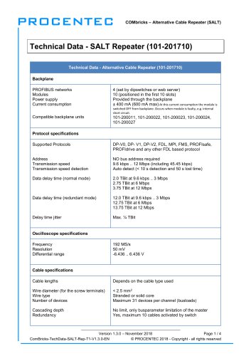 Alternative Cable Repeater (SALT) data sheet