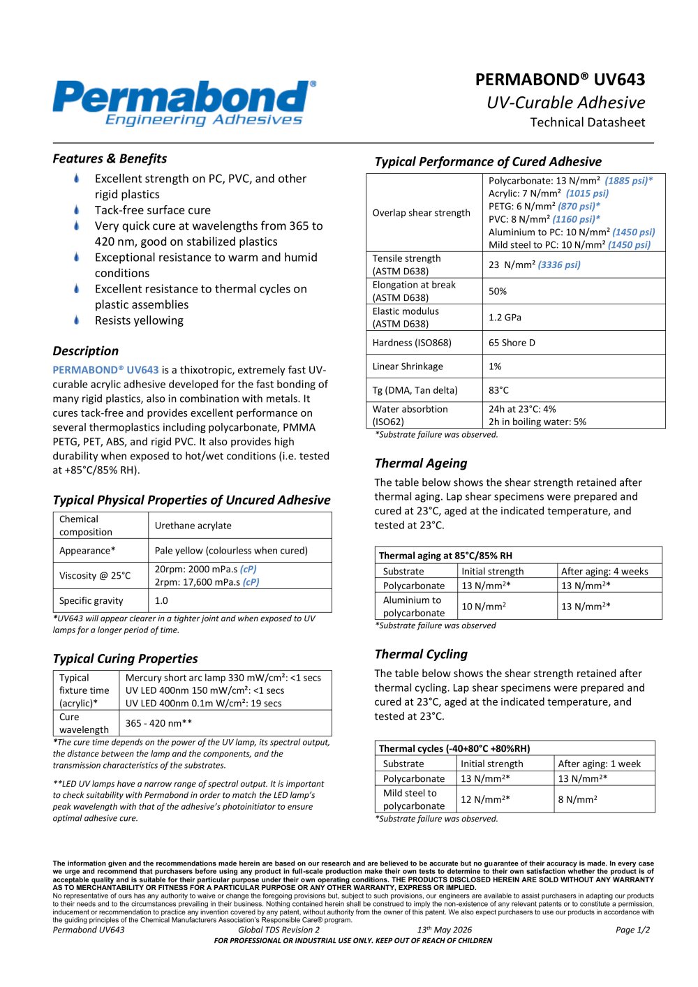 PERMABOND&reg; UV643 - Permabond