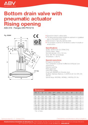 Bottom drain valve with pneumatic actuator Rising opening