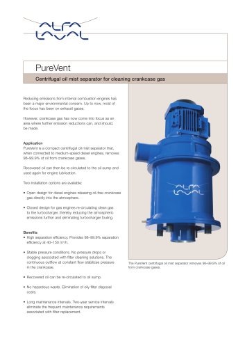 Product leaflet: PureVent - Centrifugal oil mist separator for cleaning crankcase gas 