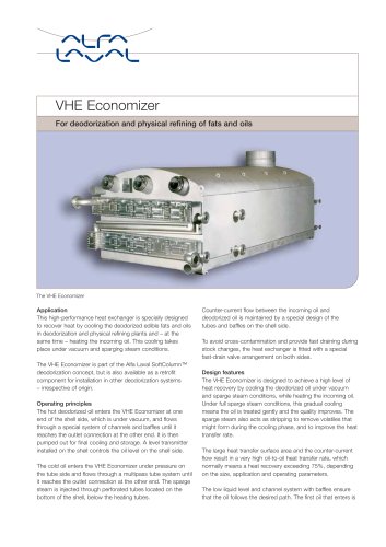 VHE Economizer for deodorization and physical refining of fats and oils